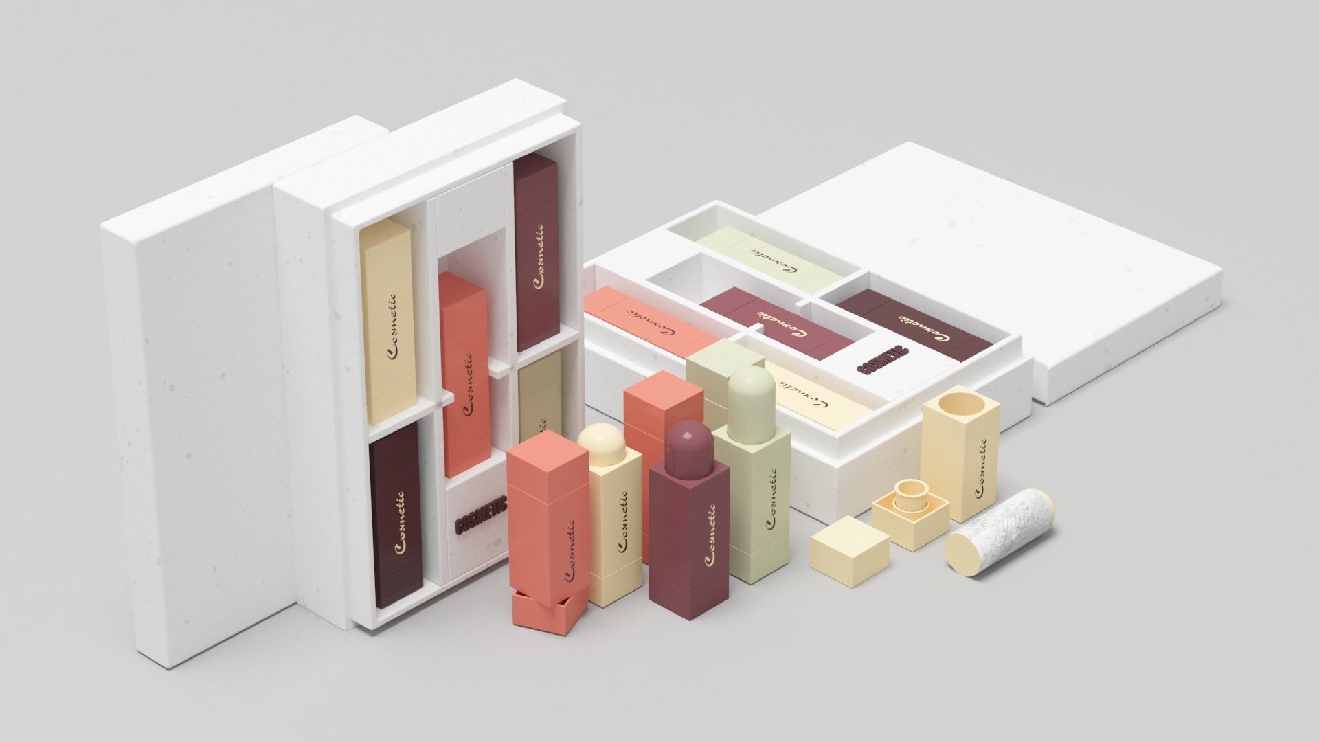 Cosmetic collection box with four chocolates inside 3D model_3