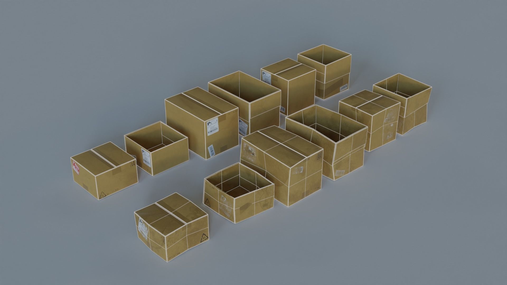 Ultimate Cardboard Box Pack with 8 - 4K texture Sets Low-poly 3D model_1