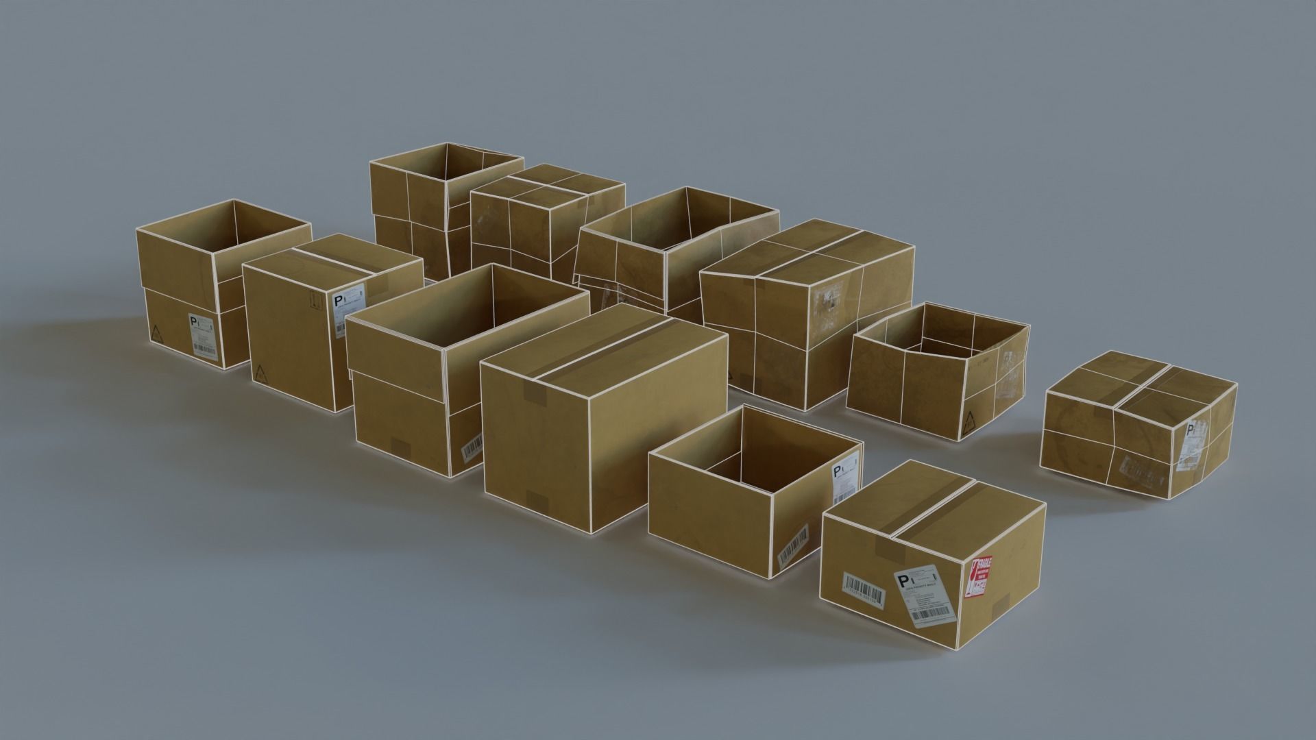 Ultimate Cardboard Box Pack with 8 - 4K texture Sets Low-poly 3D model_3