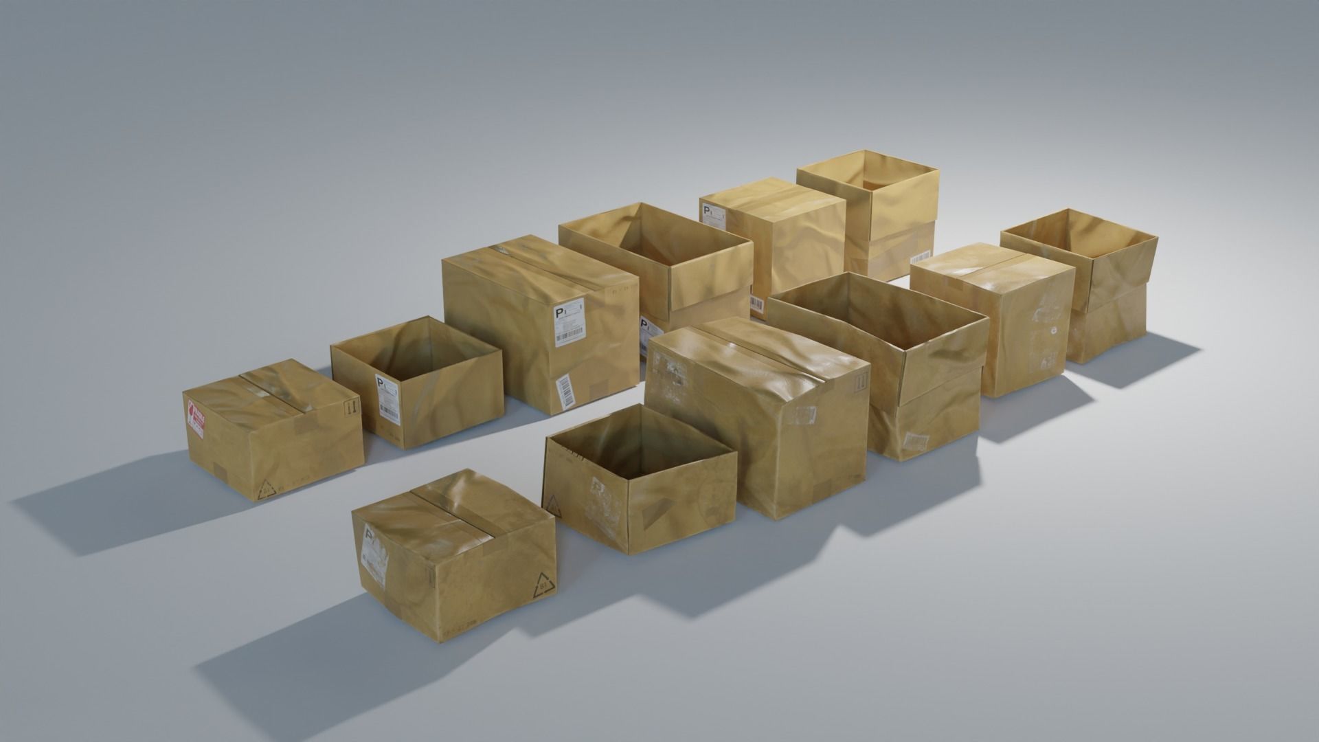 Ultimate Cardboard Box Pack with 8 - 4K texture Sets Low-poly 3D model_6