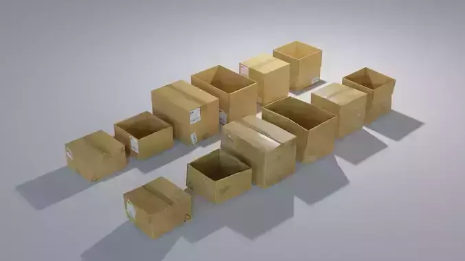 Ultimate Cardboard Box Pack with 8 - 4K texture Sets Low-poly 3D model