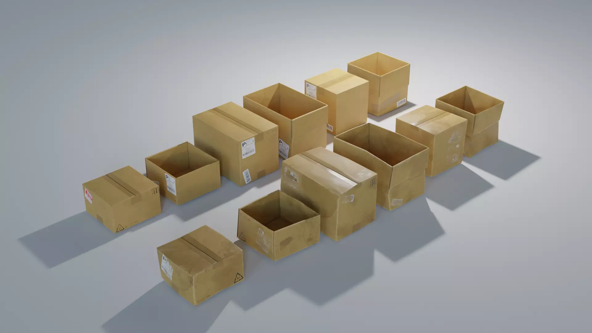 Ultimate Cardboard Box Pack with 8 - 4K texture Sets Low-poly 3D model_0