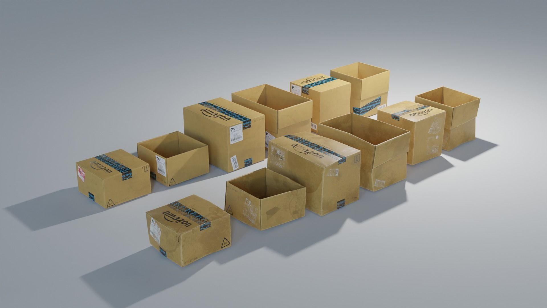 Ultimate Cardboard Box Pack with 8 - 4K texture Sets Low-poly 3D model_7
