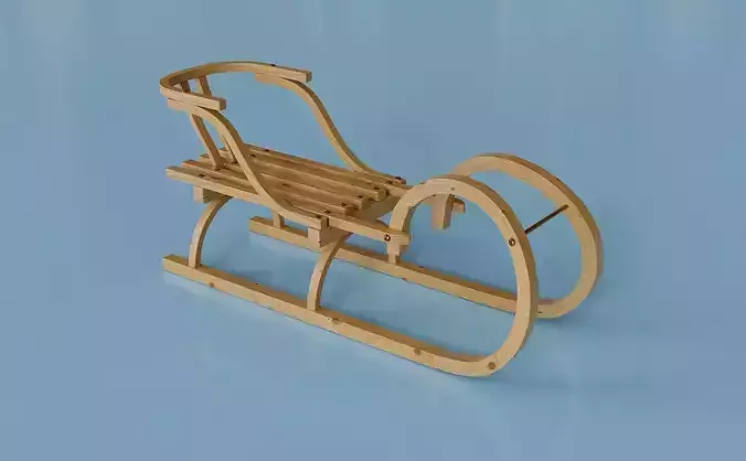 Traditional classic wooden sledge 3D model
