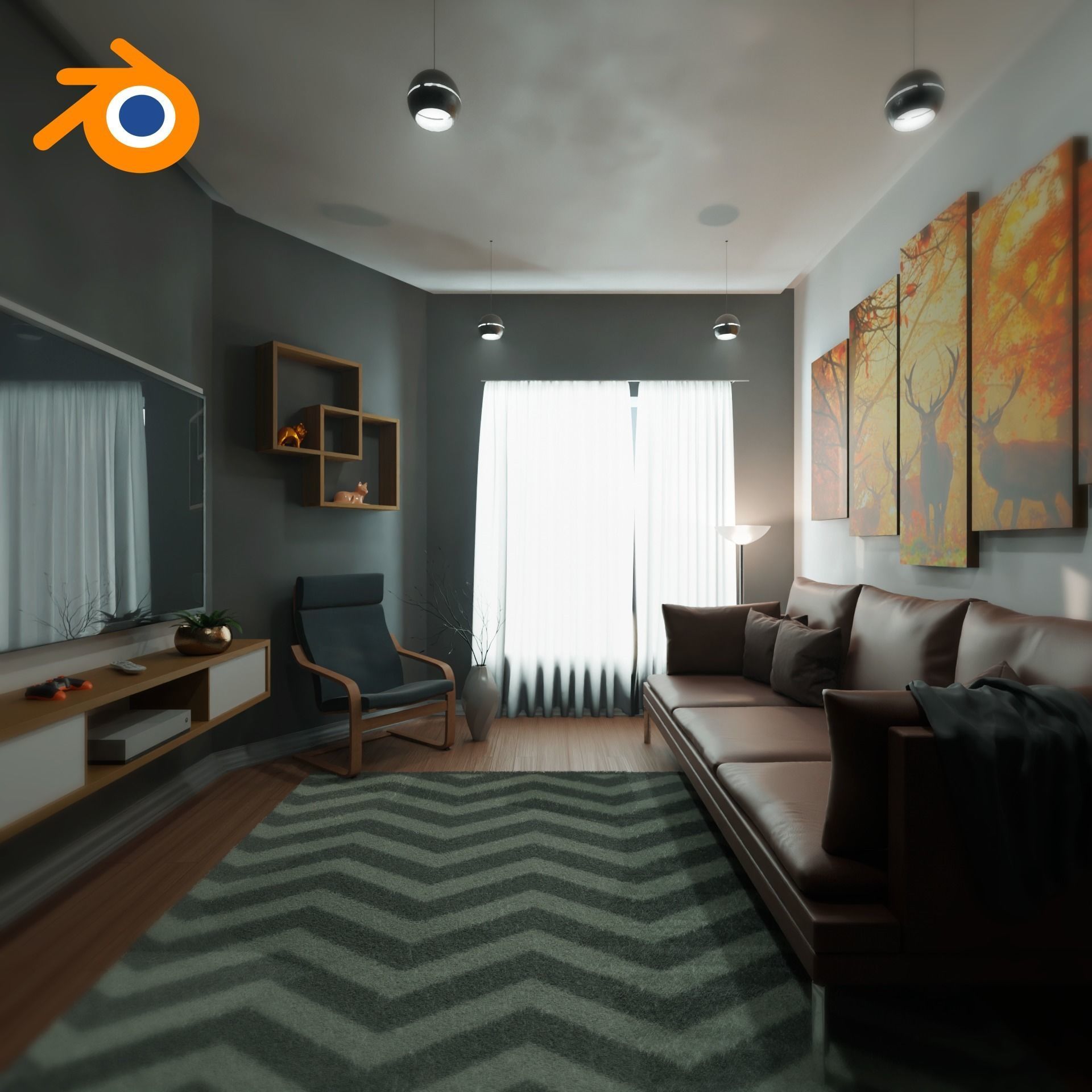 Living Room Interior for Blender Cycles Ready free 3D model CGTrader