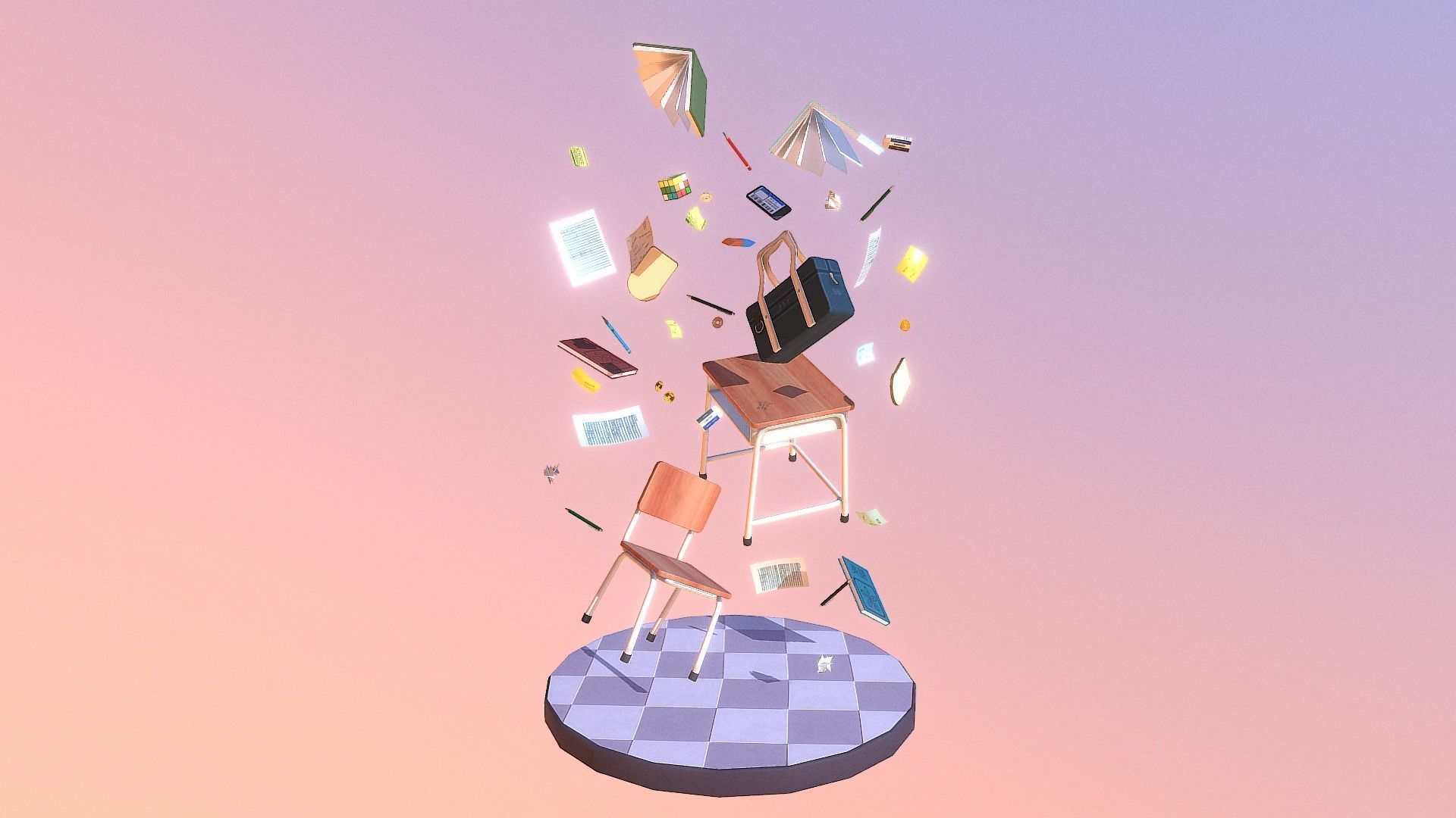 Chaotic Classroom Low-poly 3D model_12