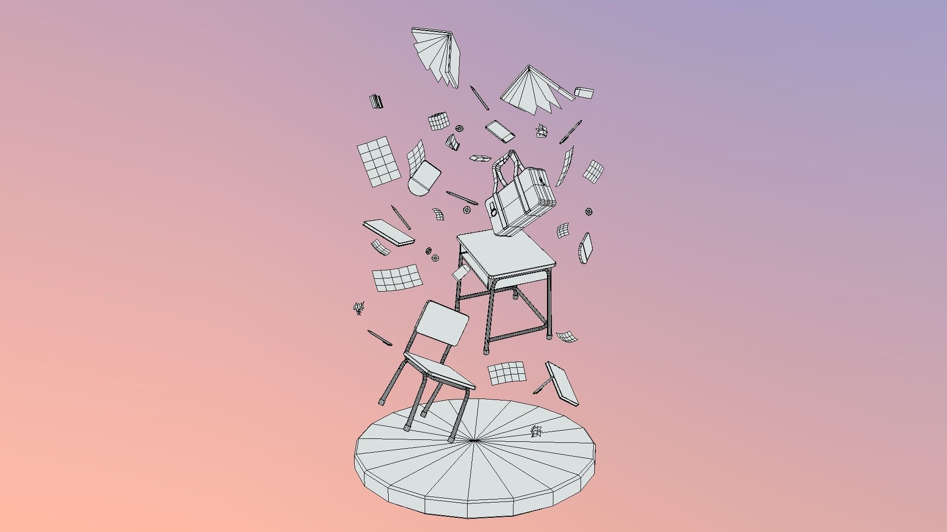 Chaotic Classroom Low-poly 3D model_11