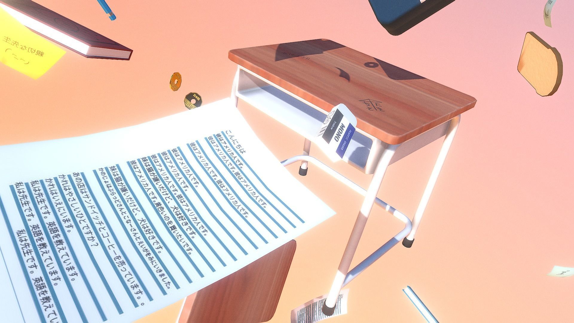 Chaotic Classroom Low-poly 3D model_7