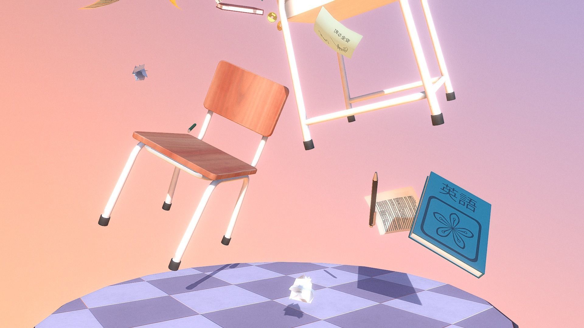 Chaotic Classroom Low-poly 3D model_4