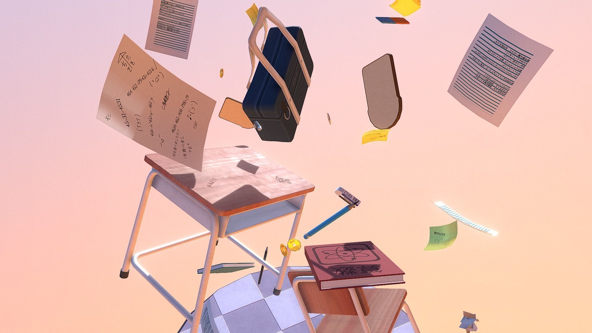 Chaotic Classroom Low-poly 3D model_9