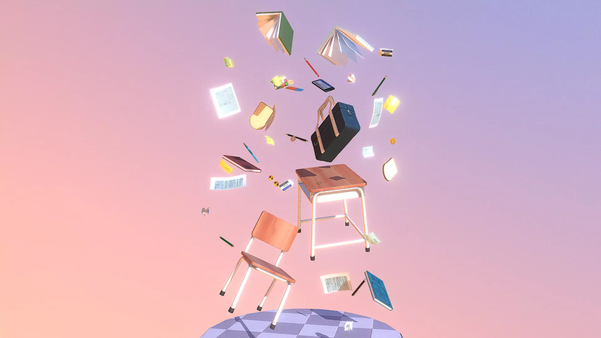 Chaotic Classroom Low-poly 3D model_0