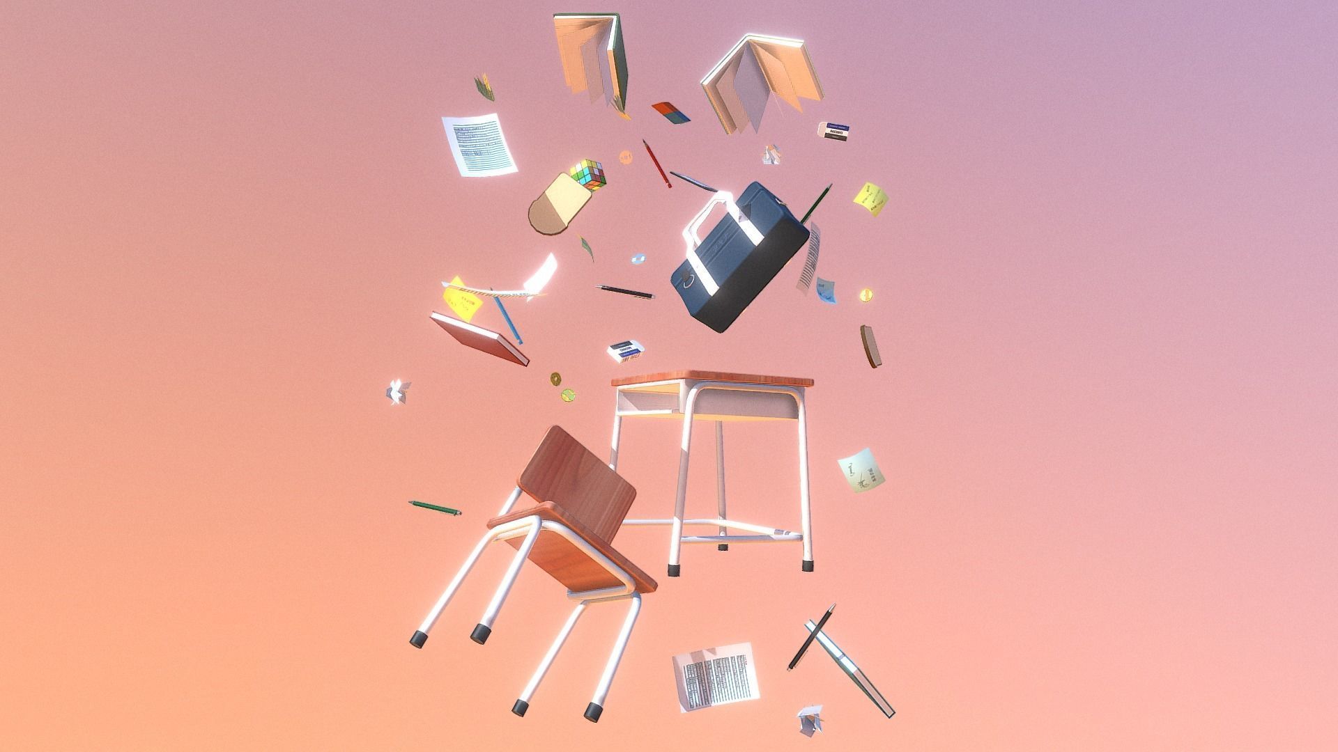 Chaotic Classroom Low-poly 3D model_10