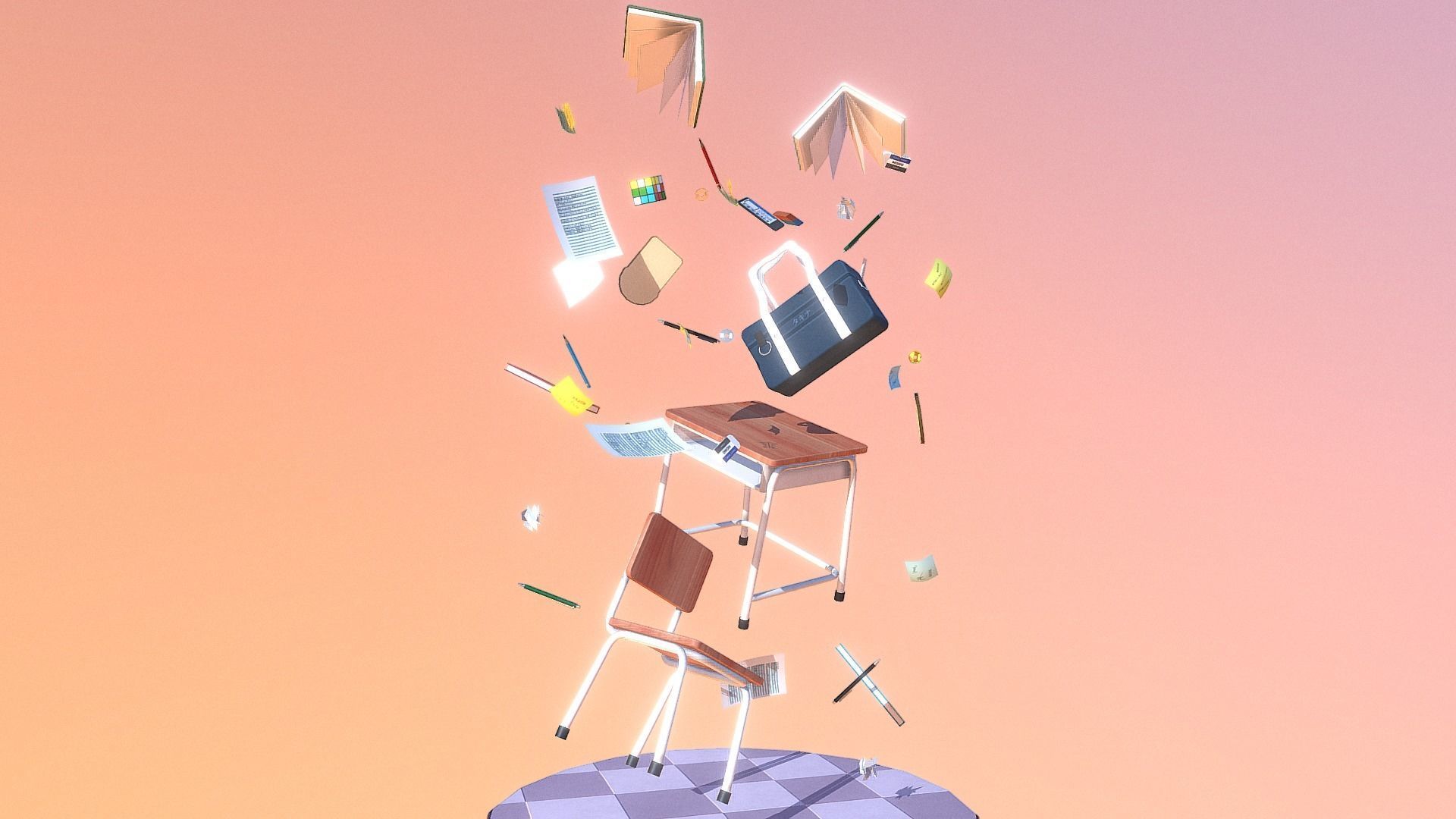 Chaotic Classroom Low-poly 3D model_1
