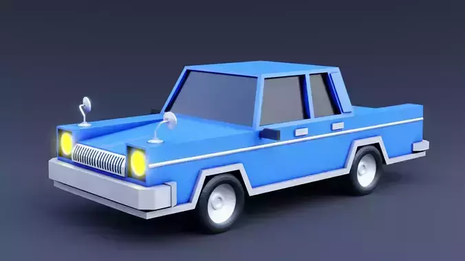 Retro Blue Sedan - Low Poly Stylized Car 3D Model