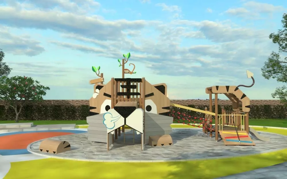 Kids outdoor tiger playset wood commercial play structure 3D model