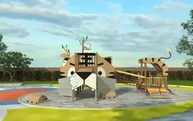 Kids outdoor tiger playset wood commercial play structure