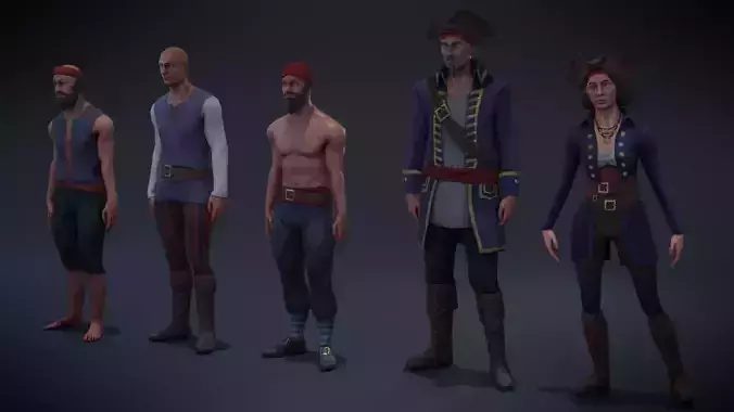 Pirate character pack Low-poly 3D model