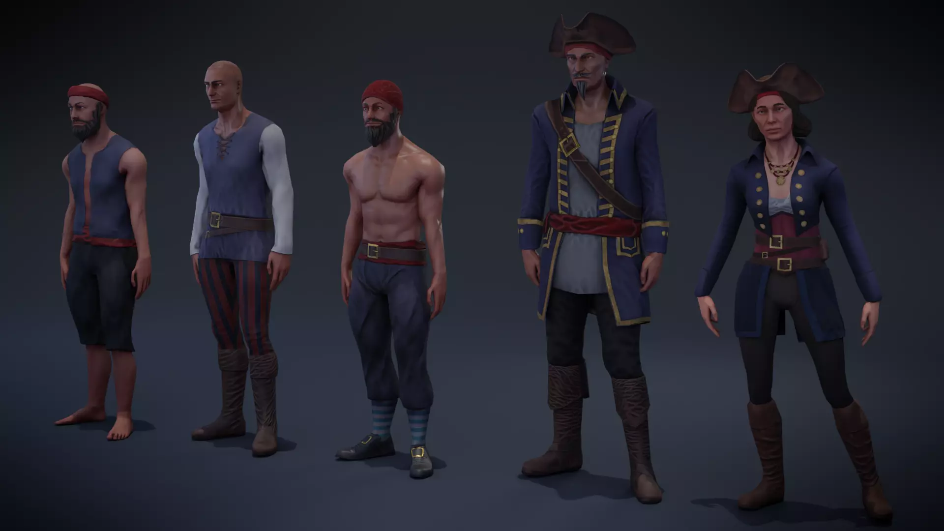 Pirate character pack Low-poly 3D model_0