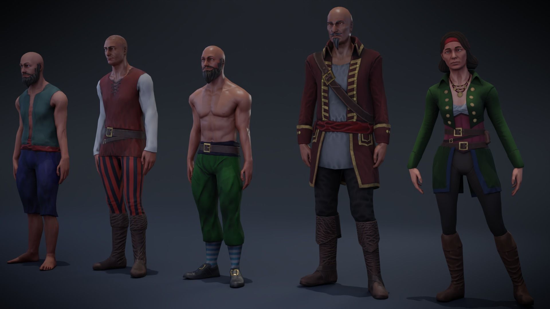 Pirate character pack Low-poly 3D model_6