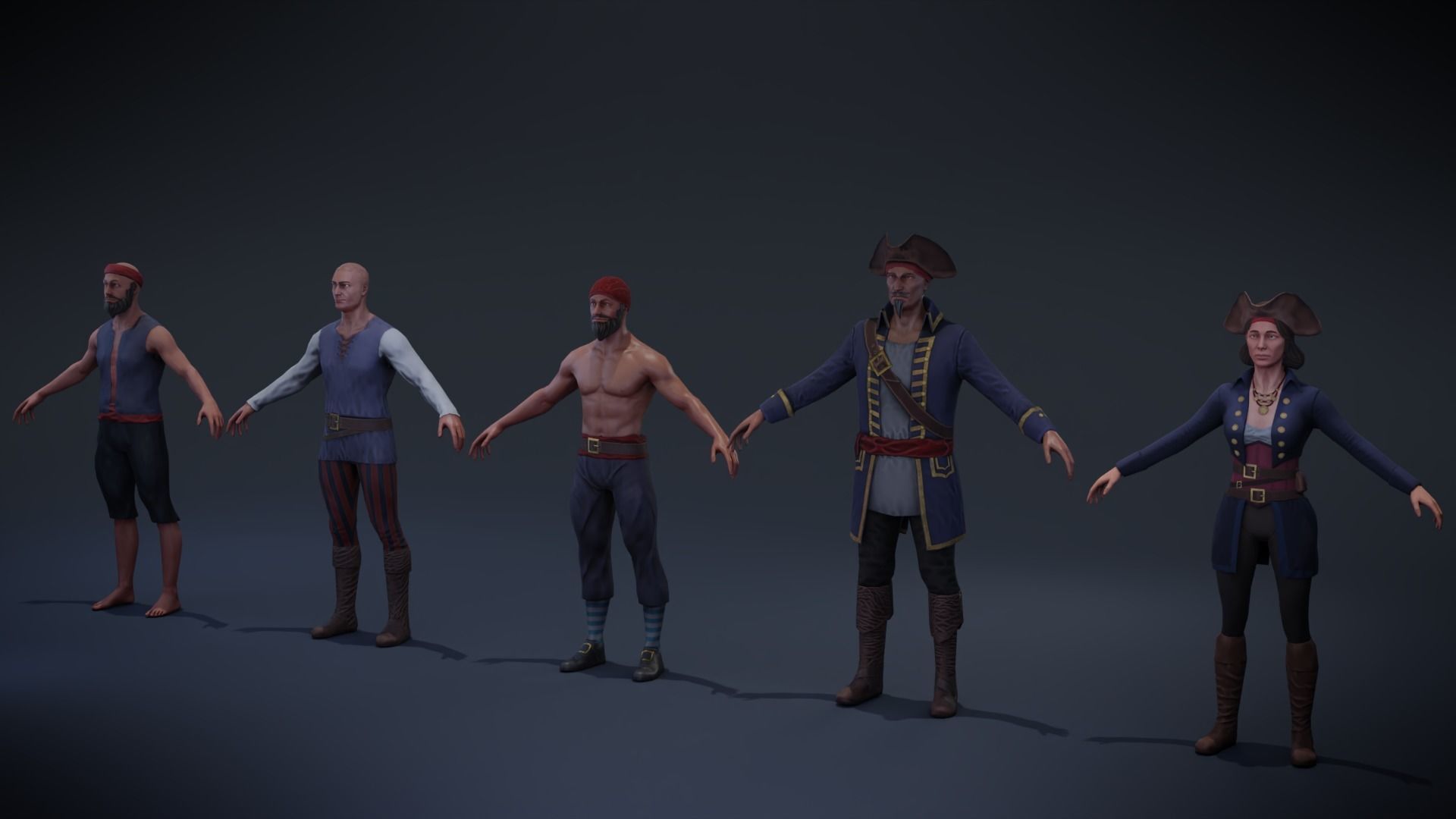 Pirate character pack Low-poly 3D model_2
