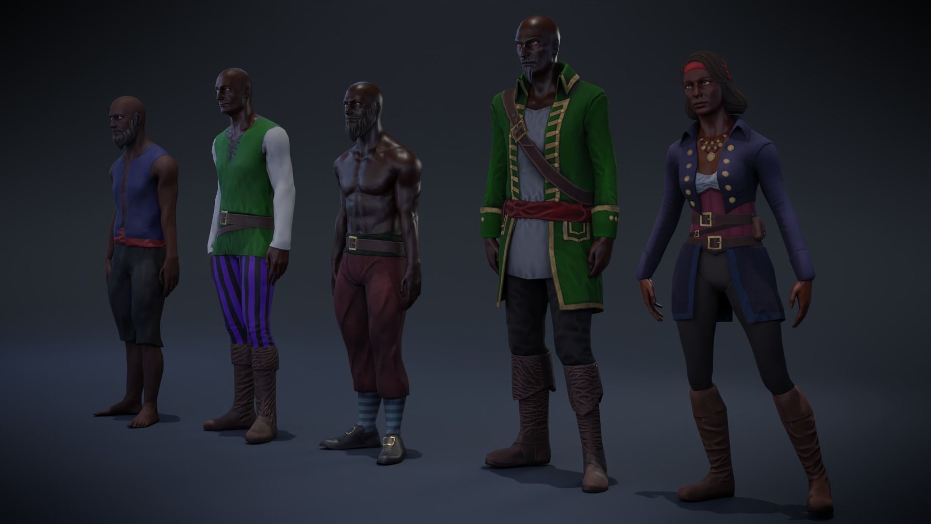Pirate character pack Low-poly 3D model_8