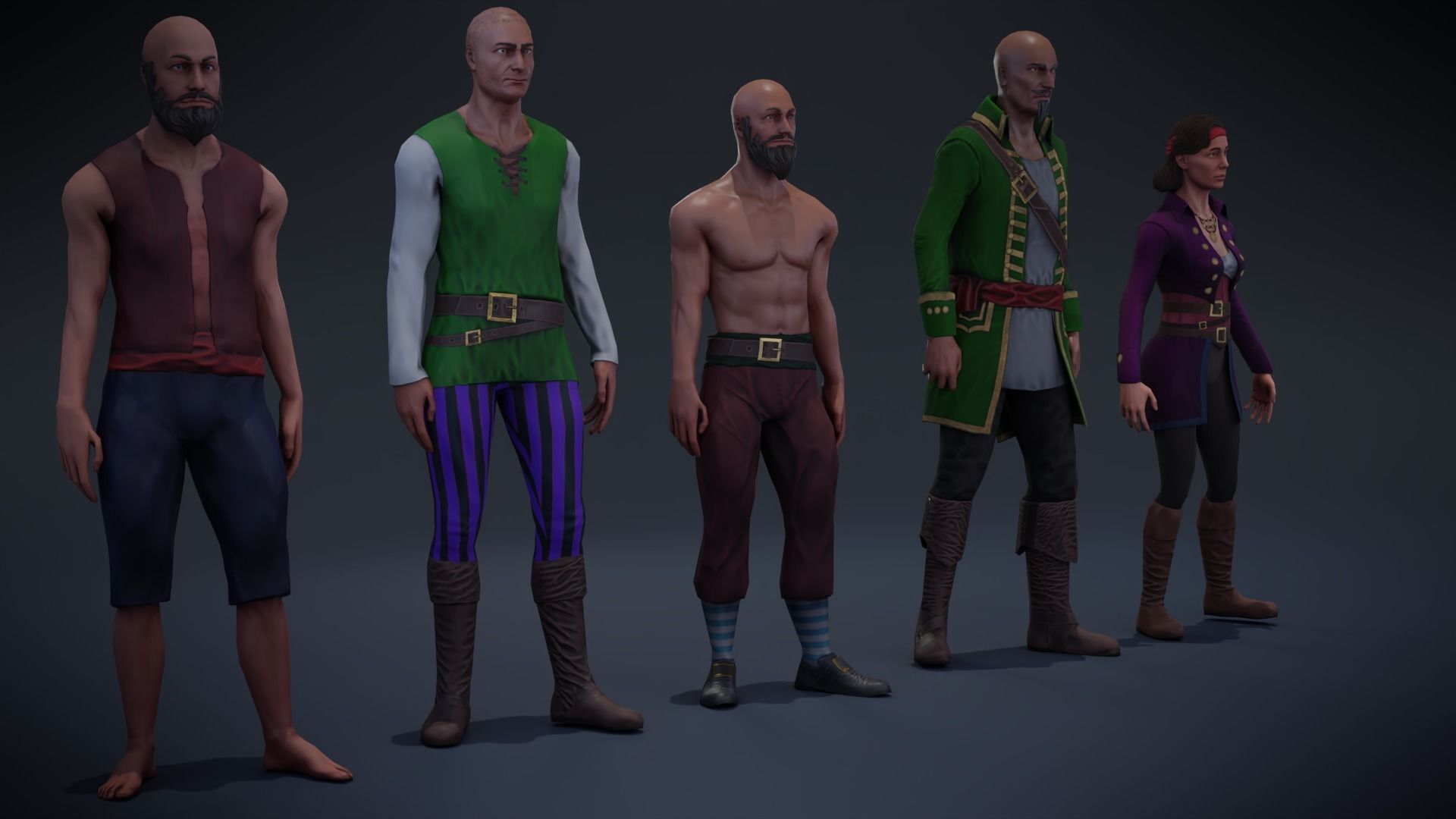 Pirate character pack Low-poly 3D model_7