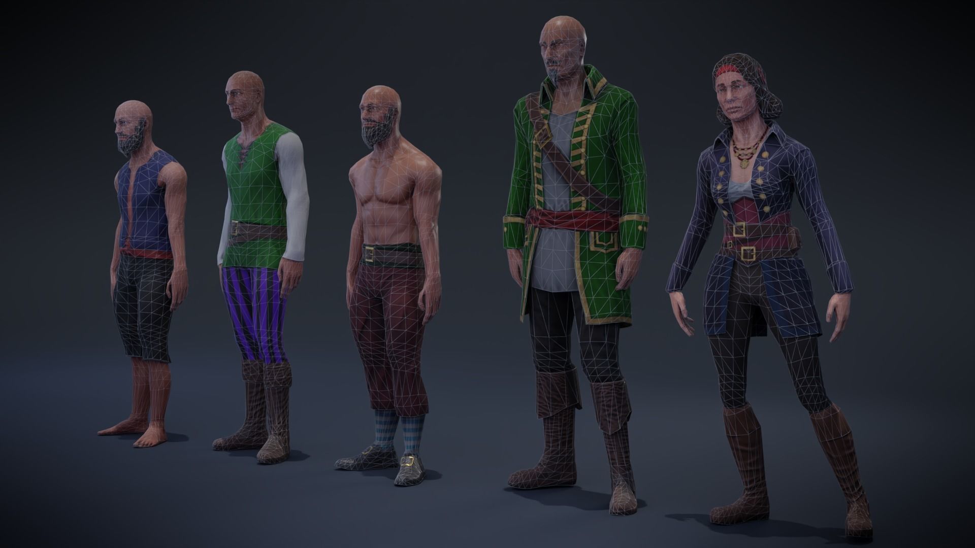 Pirate character pack Low-poly 3D model_10