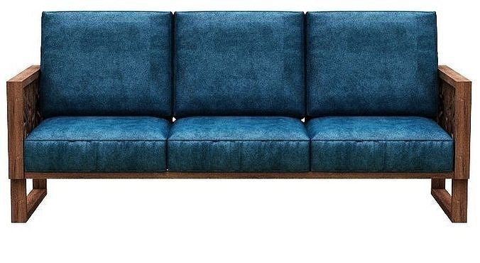 Sofa 3 seater with wooden frames and cushion Low-poly 3D model
