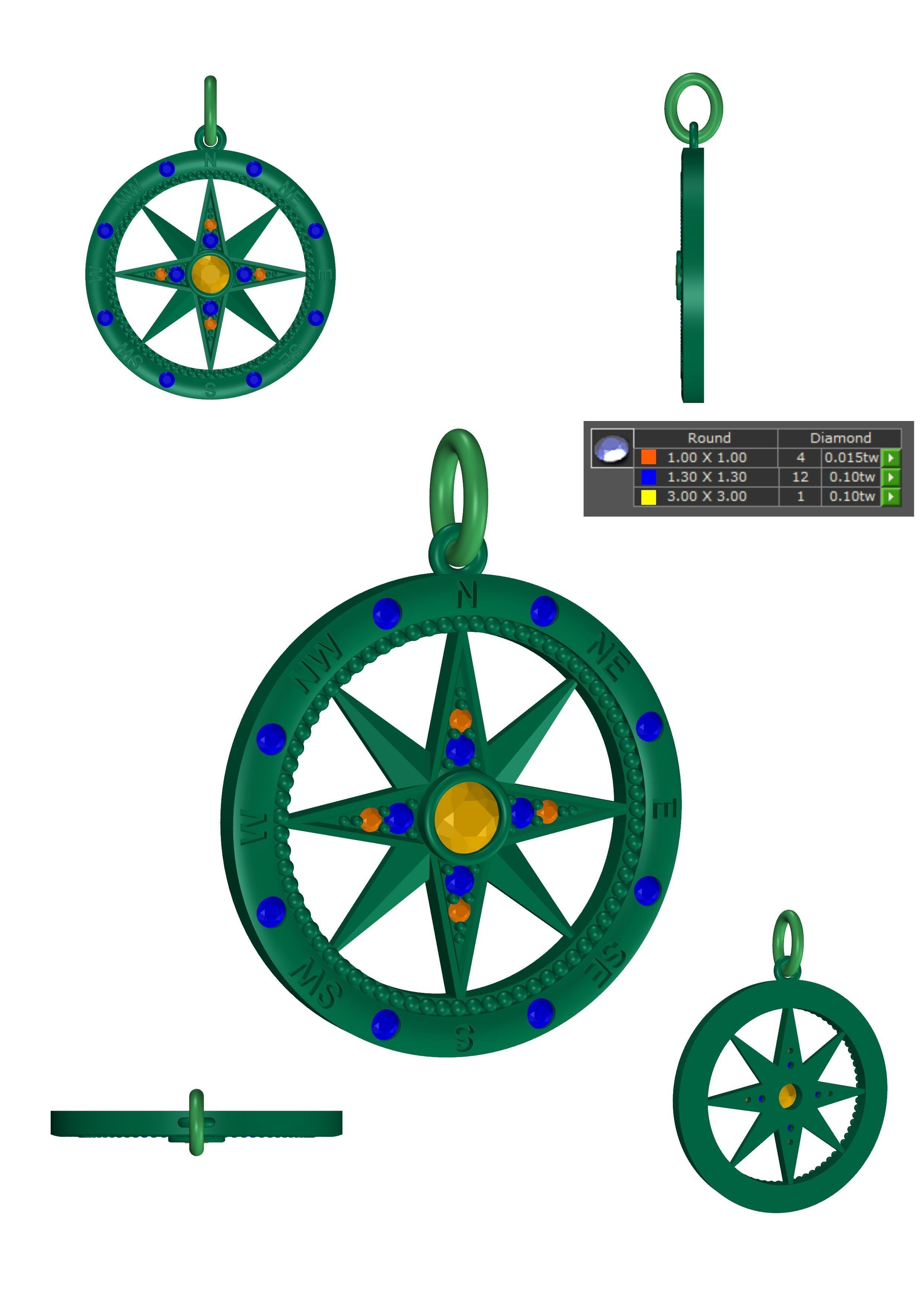 Compass Pendant 3D print model_8