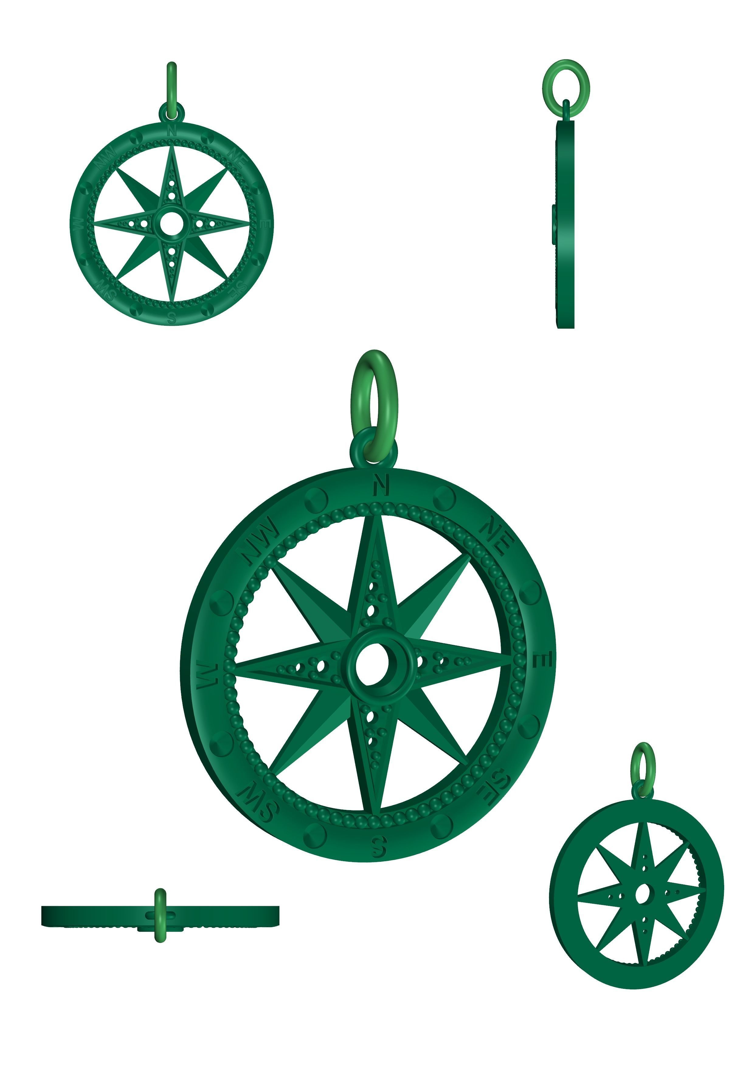 Compass Pendant 3D print model_7