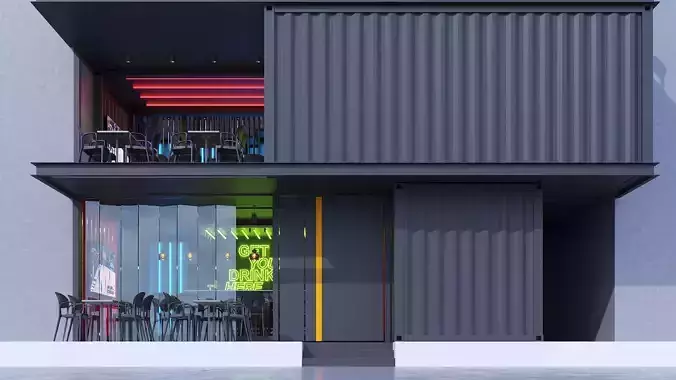 Container Sports Bar 3D Model Scene