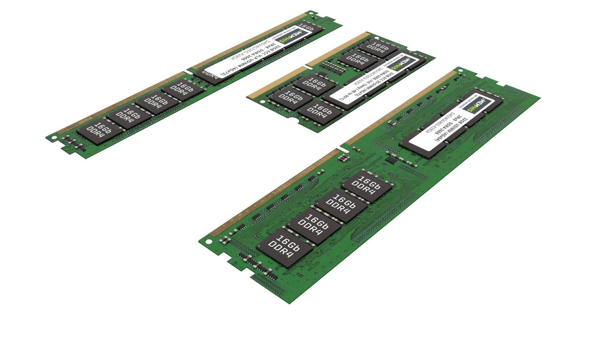 3 Piece of Memory Modules Set 3D model_2