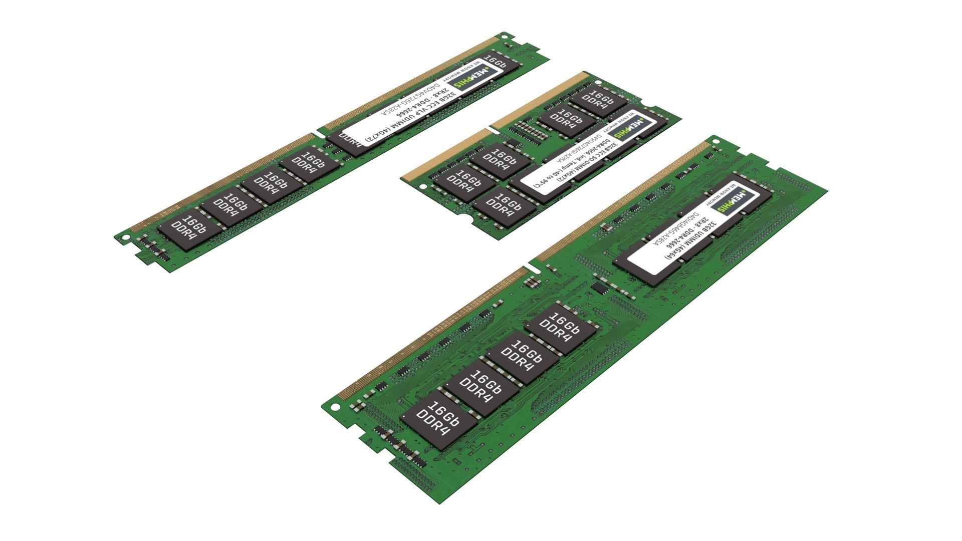 3 Piece of Memory Modules Set 3D model_4