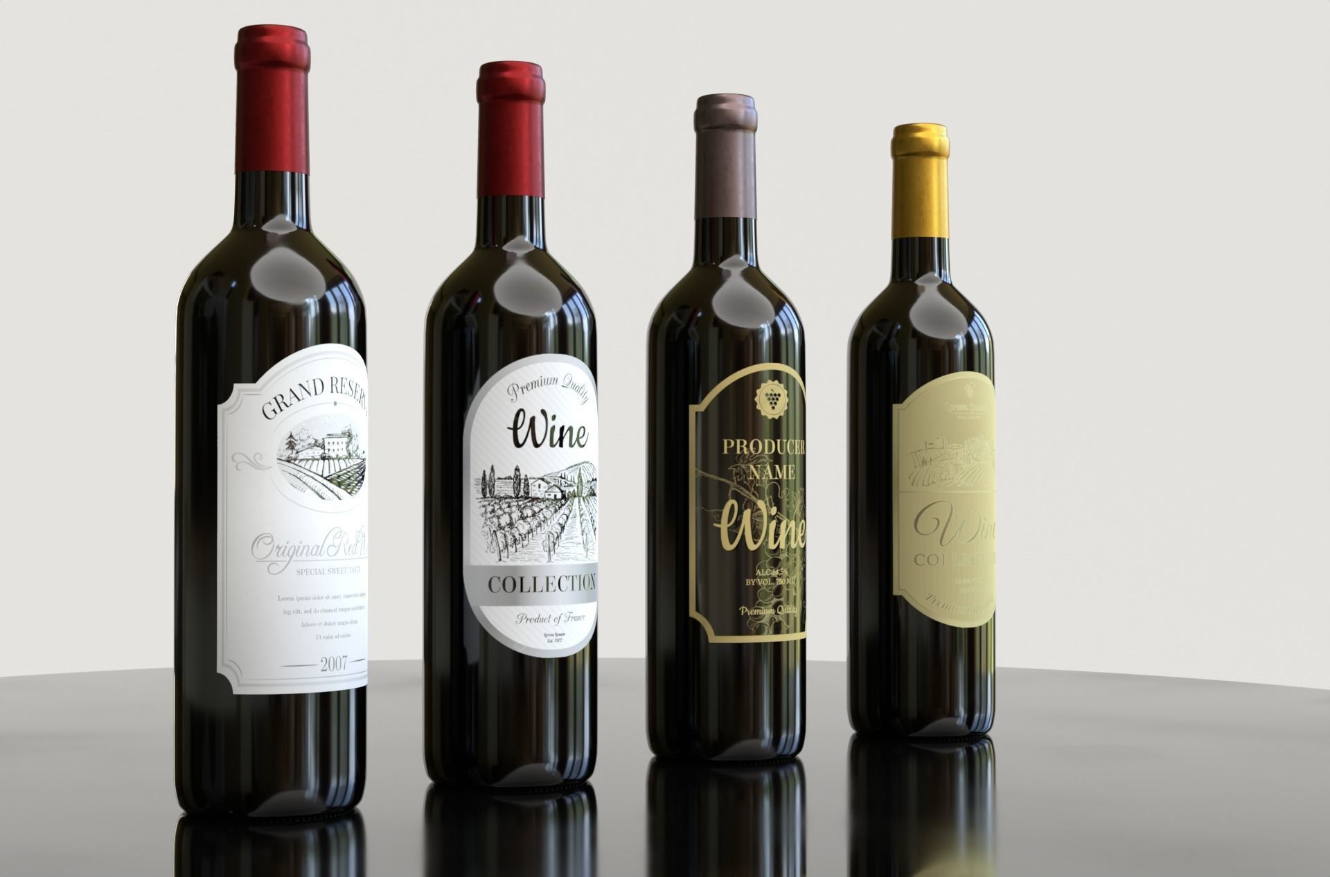 Collection of wine 3D model_1