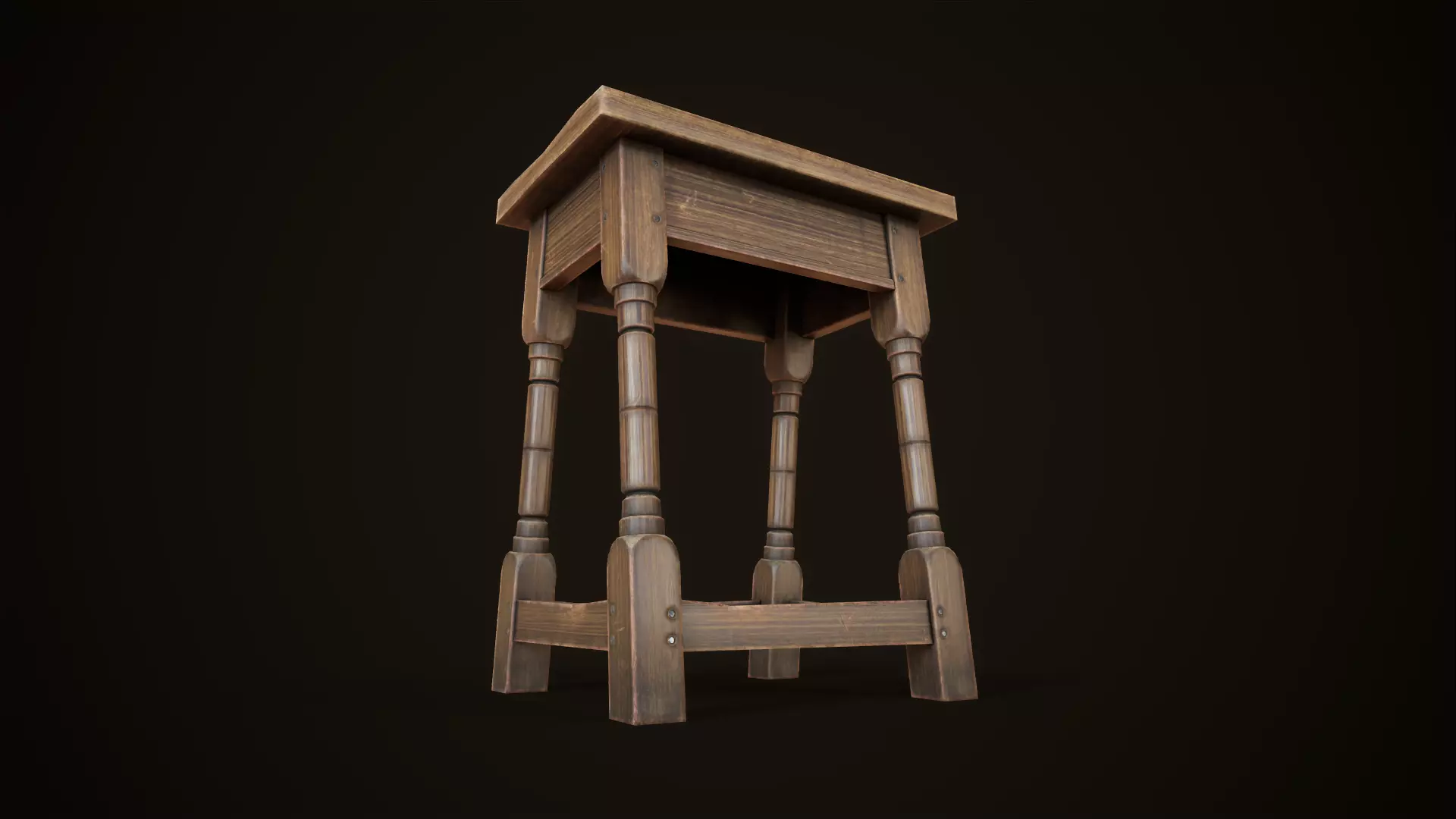 Old medieval stool Low-poly 3D model