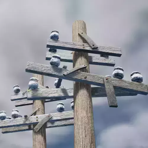 Low-poly PBR Wood Electricity Wires Poles Set