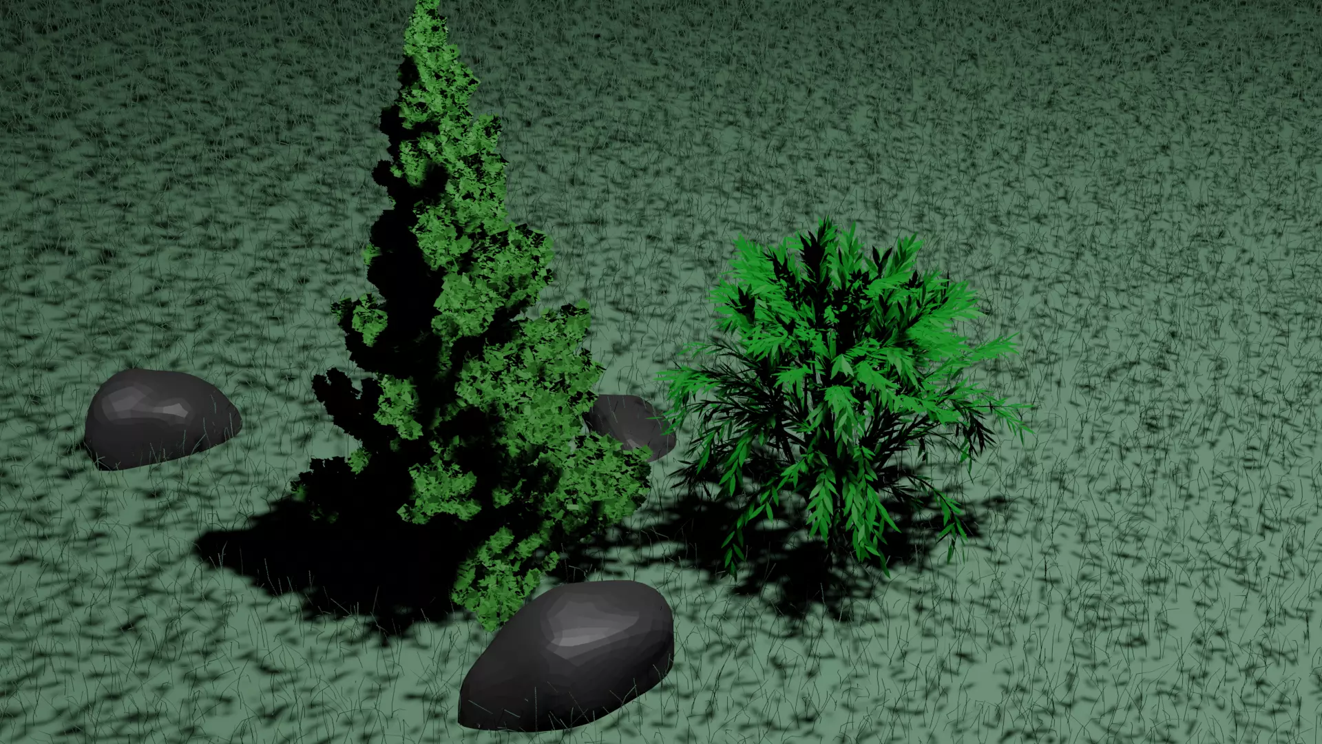 FOREST SET TREES FLOWERS GRASS ROCK Low-poly 3D model_0