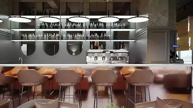  Restaurants Bar Counter Area 3D Interior Scene