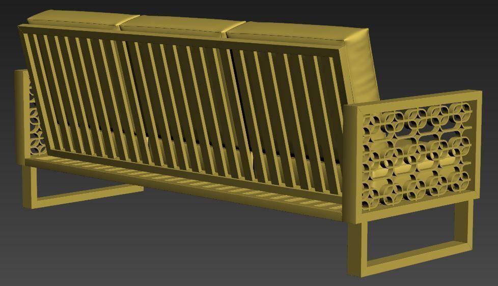 Wood sofa with cushion Low-poly 3D model_10