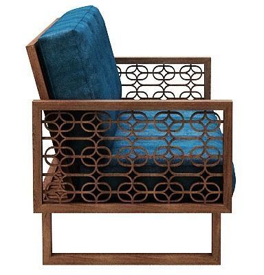 Wood sofa with cushion Low-poly 3D model_3