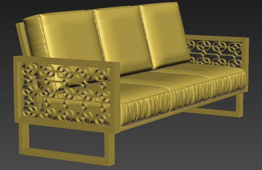 Wood sofa with cushion Low-poly 3D model_8