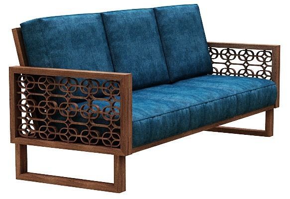 Wood sofa with cushion Low-poly 3D model_2