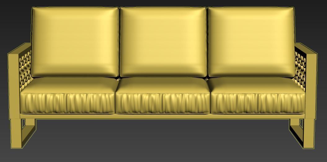 Wood sofa with cushion Low-poly 3D model_6