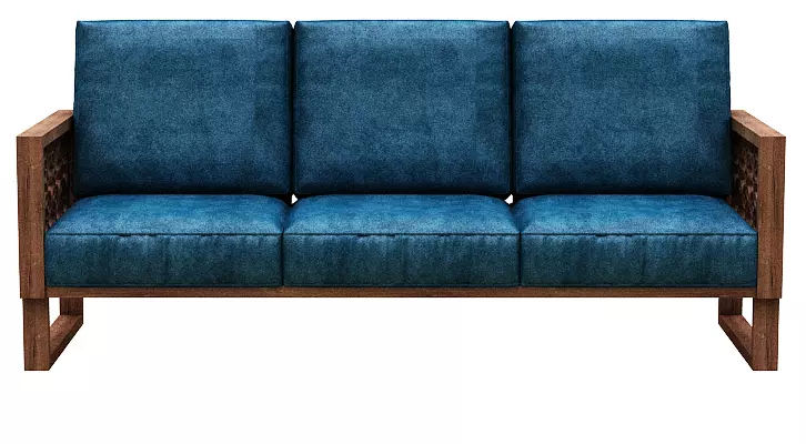 Wood sofa with cushion Low-poly 3D model_0