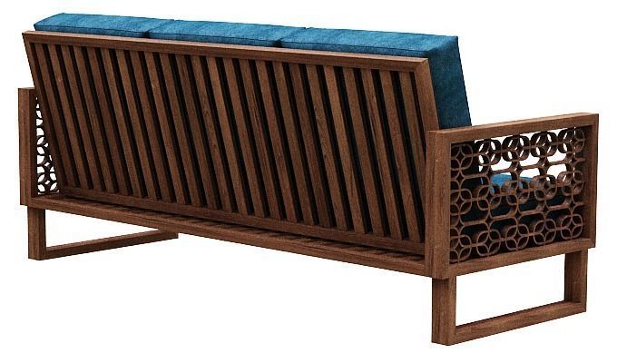 Wood sofa with cushion Low-poly 3D model_4