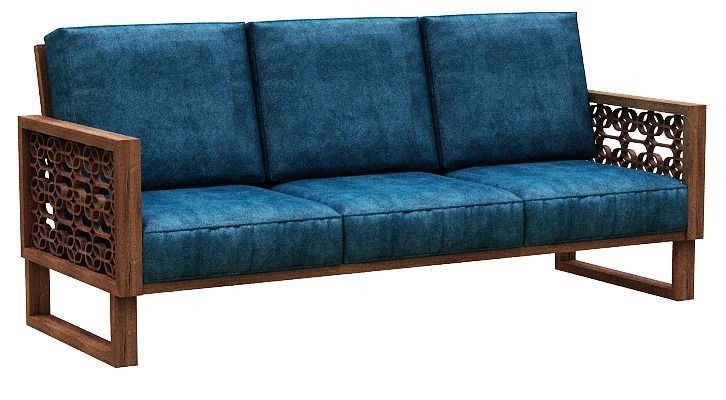 Wood sofa with cushion Low-poly 3D model_1