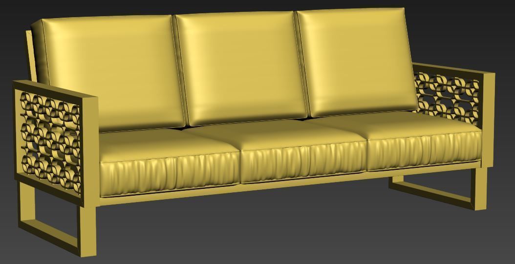 Wood sofa with cushion Low-poly 3D model_7