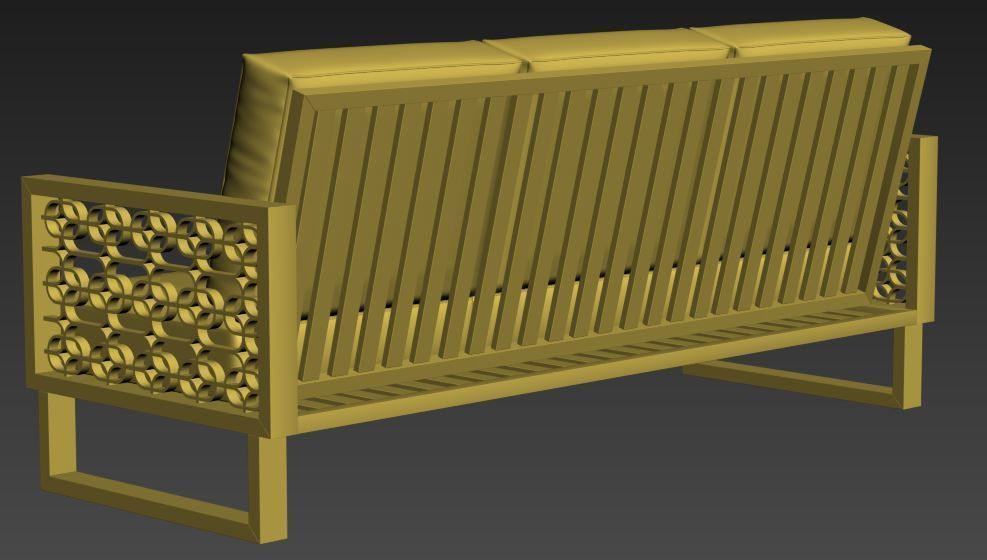 Wood sofa with cushion Low-poly 3D model_12