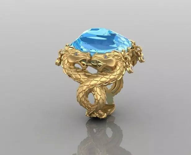 DRAGON-RING 3D print model gold ring with topaz stone 3D print model_0