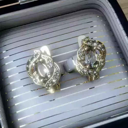 EARRING 3D print model gold and diamond earrings in box